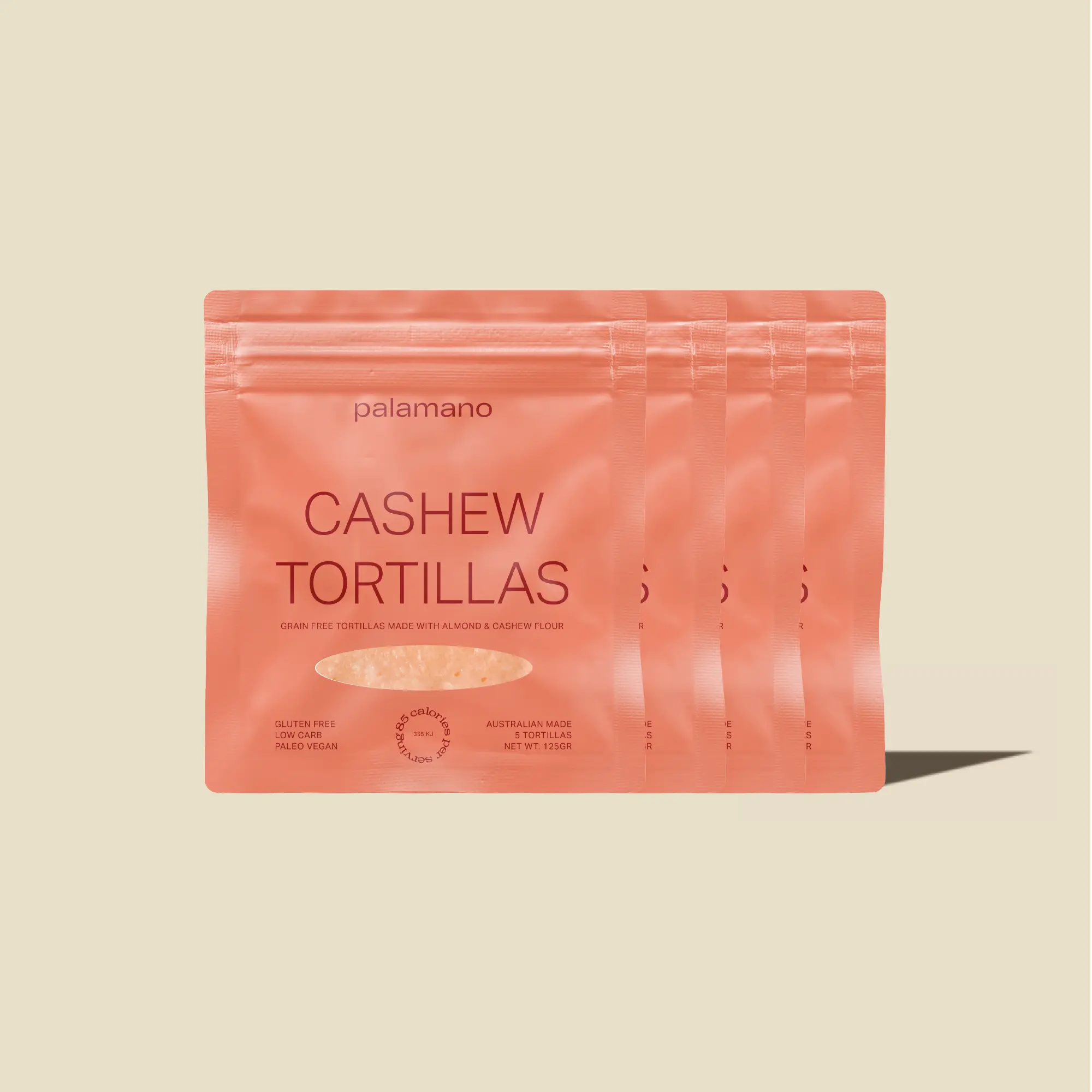 Gluten-free, vegan, paleo and low-carb Cashew Tortillas/wraps, Front 4-pack