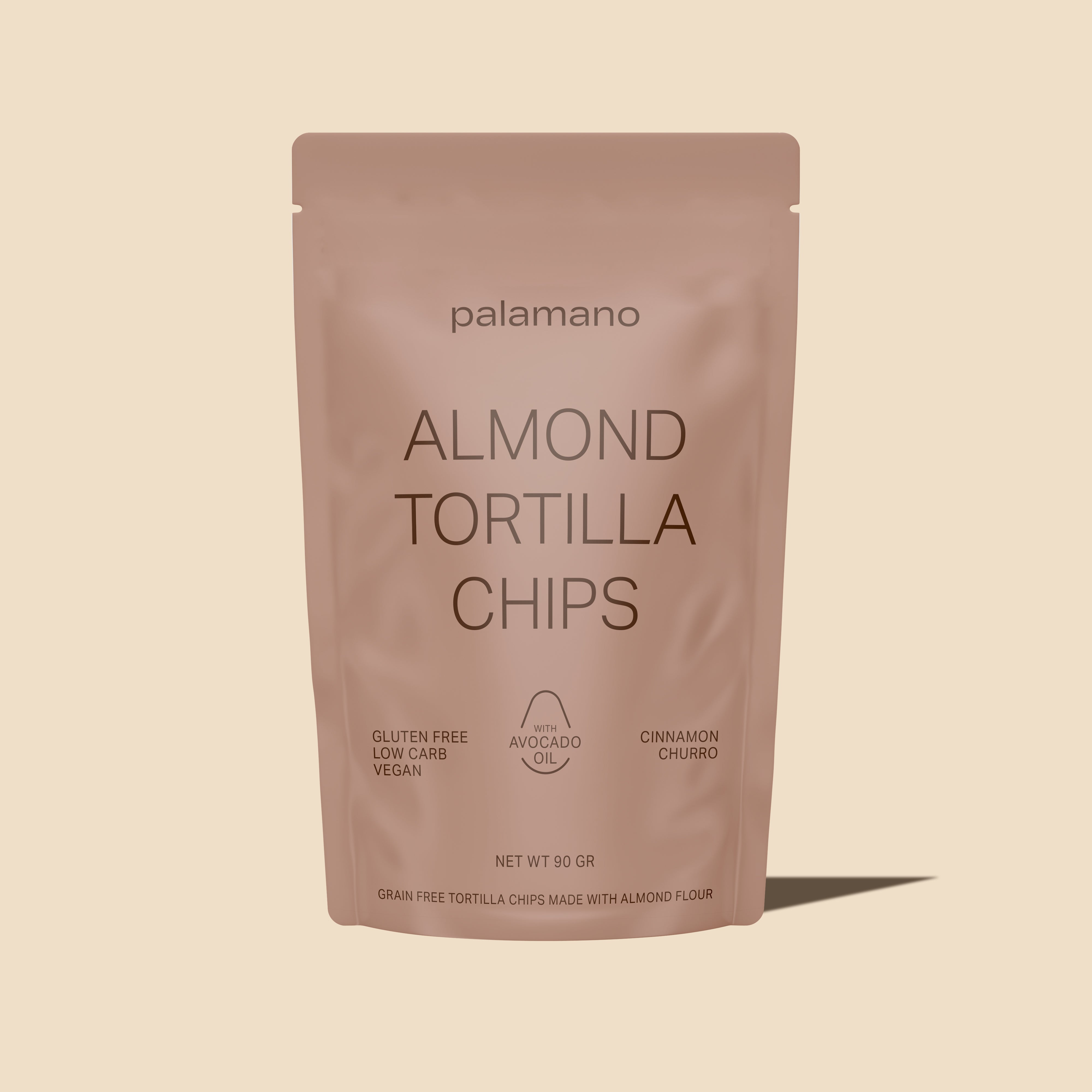 Gluten-free, vegan and low-carb Almond Tortilla Chips (Cinnamon Churro), Front