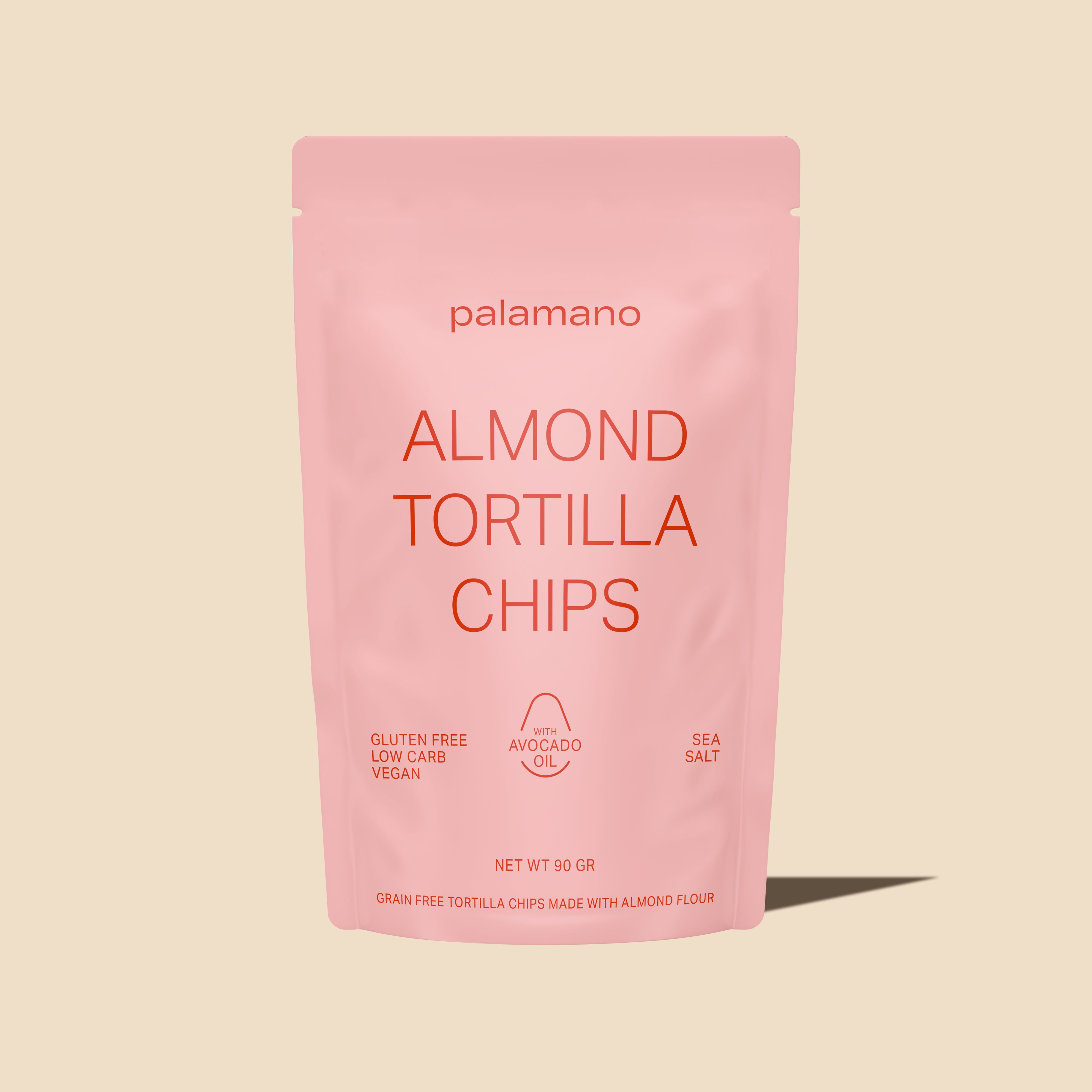 Gluten-free, vegan and low-carb Almond Tortilla Chips (Sea Salt) , front product